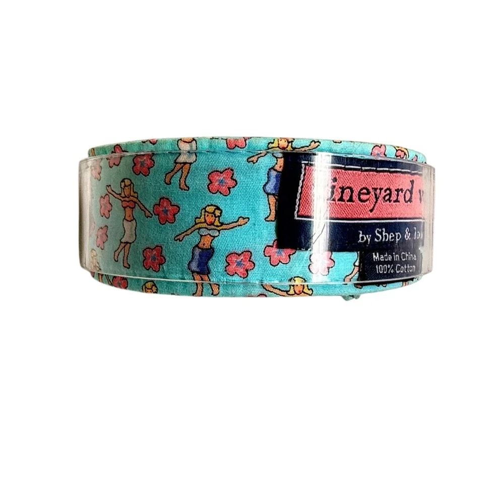 Vineyard Vines Womens Hula Girl Hibiscus D-Ring Belt Turquoise Blue Cotton Small